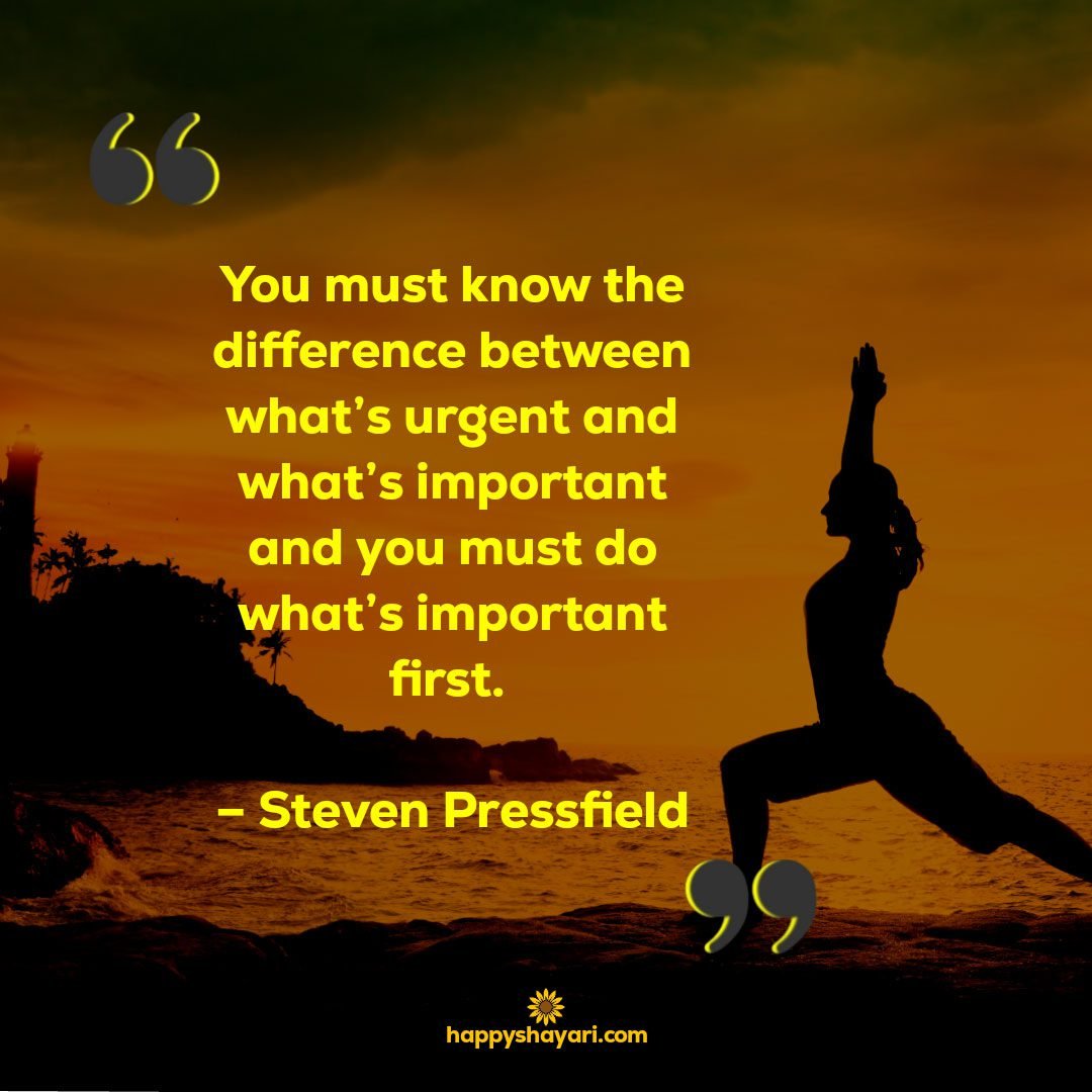 You must know the difference between whats urgent and whats important and you must do whats important first. – Steven Pressfield