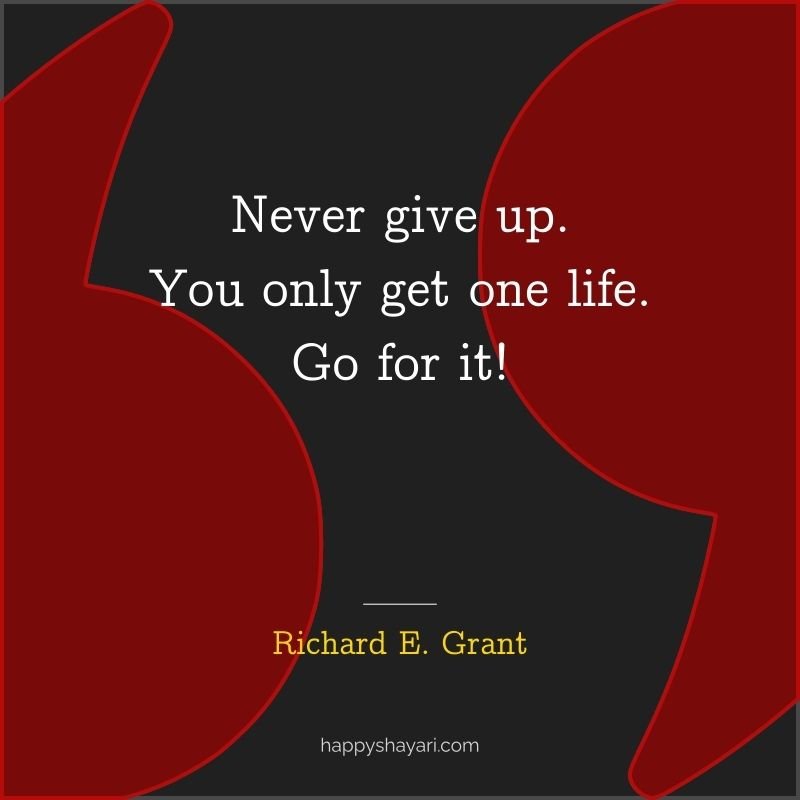Richard E. Grant Quotes: Never give up. You only get one life. Go for it!