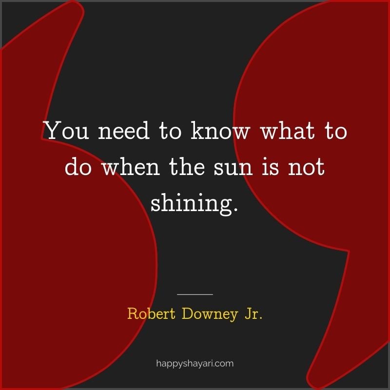 Robert Downey Jr. Quotes: You need to know what to do when the sun is not shining.